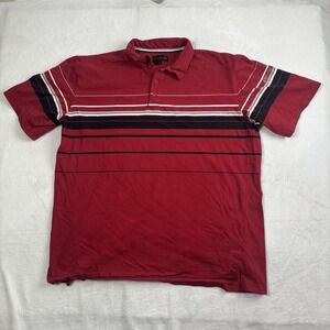 Y2K Anchor Blue Red Short Sleeve Striped Collared Polo Shirt Men's XL